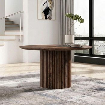 Timo Lacquered Walnut Round Dining Table with Slatted Base - Sizes Available