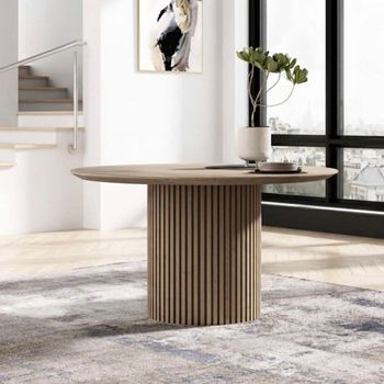 Timo Oiled Oak Round Dining Table with Slatted Base - Sizes Available