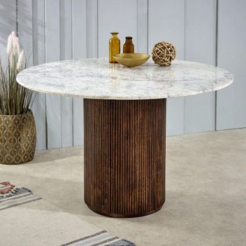 Opal Fluted White Marble Top Mango Wood 4 Seater 120cm Round Pedestal Dining Table