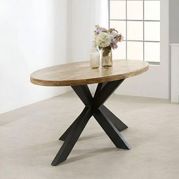 Surrey Solid Mango Wood 6 Seater 180cm Oval Dining Table with Black Star Leg