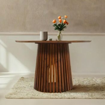 Slatted Mango Wood 4 Seater 120cm Round Dining Table