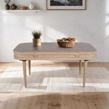 Valencia Natural Rattan and Mango Wood 6 Seater 165cm Curved Dining Table