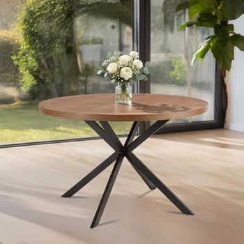 Carson Oak 4 Seater 120cm Round Dining Table with Spider Legs