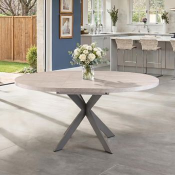 Rimini Light Grey 4-6 Seater 120cm-160cm Round Extending Dining Table with Spider Legs