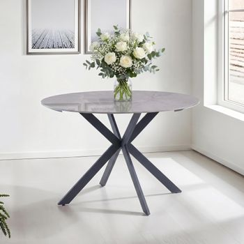 Talia Grey Sintered Stone 4 Seater 120cm Round Dining Table with Spider Legs
