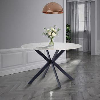 Talia Italy White Sintered Stone 4 Seater 120cm Round Dining Table with Spider Legs