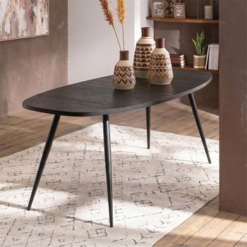 Black Recycle Teak Wood 8 Seater 200cm Oval Narrow Dining Table