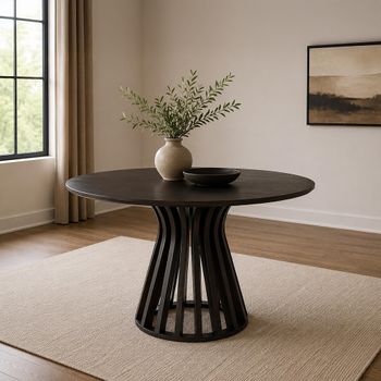 Eli Black Mango Wood 4 Seater 110cm Round Dining Table with Slatted Base