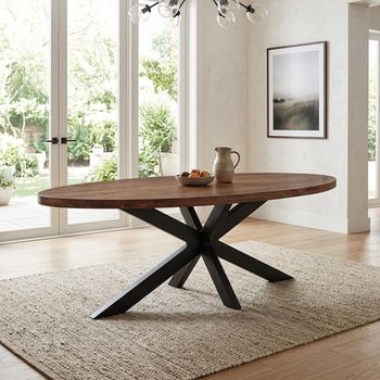 Gerard Brown and Black Acacia Wood 8 Seater 210cm Oval Dining Table with Star Base