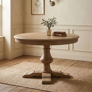 Chateau Natural Rustic Pine 4 Seater 120cm Round Dining Table with Pedestal Base
