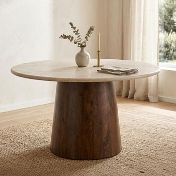 Brix Bottecino Ceramic and Mango Wood 4 Seater 130cm Round Pedestal Chestnut Dining Table