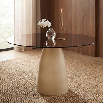 Brix Mylon Off White Glass and Metal 6 Seater 140cm Dining Table with Cone Base