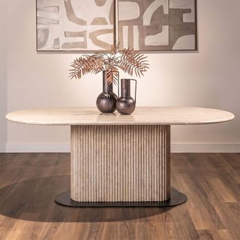 La Cantera Beige 8 Seater 200cm Oval Travertine Dining Table with Fluted Base