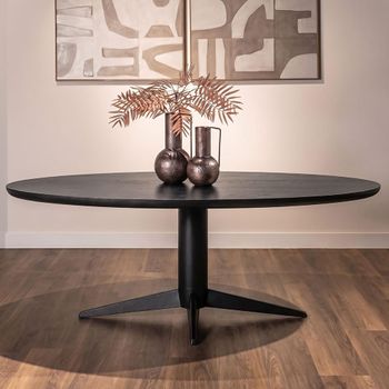 Rayford Black Oak and Metal 8 Seater 230cm Oval Dining Table