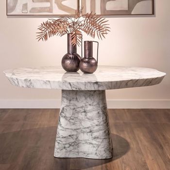 Rockyard Outdoor White Concrete 4 Seater 100cm Abstract Pedestal Dining Table