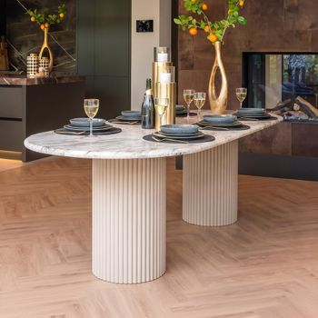 La Cantera Travertine Beige 8 Seater Oval Pedestal Dining Table