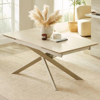 Osaka Cream Sintered Stone and Metal 6-8 Seater 160cm-200cm Extending Dining Table