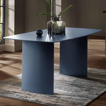 Element Matt Blue Glass and Wood 6 Seater 180cm Dining Table