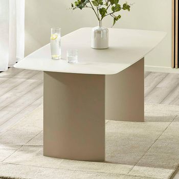 Element Matt Cream Glass and Wood 6 Seater 180cm Dining Table