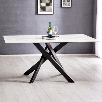 Bradley White and Black Ceramic and Metal 6 Seater 160cm Dining Table with Spider Leg