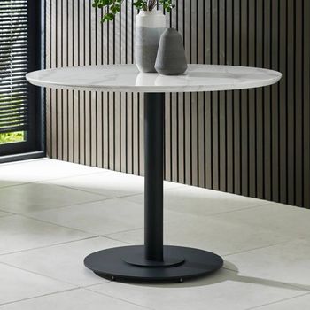 Luca White and Black Marble Effect and Metal 4 Seater 100cm Round Dining Table
