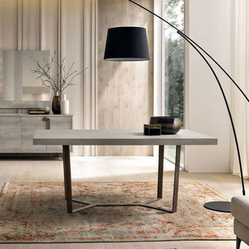Jupiter Italian Eco Stone and Black 6-10 Seater 160-264cm Extending Dining Table with Geometric Base