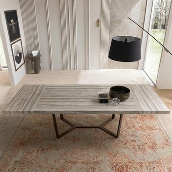 Jupiter Italian Eco Stone and Black 8-12 Seater 205-309cm Extending Dining Table with Geometric Base