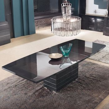 Versilia Italian Black 8-10 Seater 196cm-250cm Pedestal Extending Dining Table