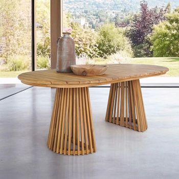 Berja Natural Teak Wood 8 Seater 200cm Oval Dining Table with Slatted Base