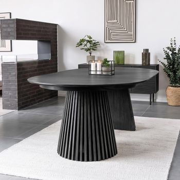 Osaka Black Oak 8-12 Seater 200cm-300cm Oval Extending Dining Table with Slatted Base