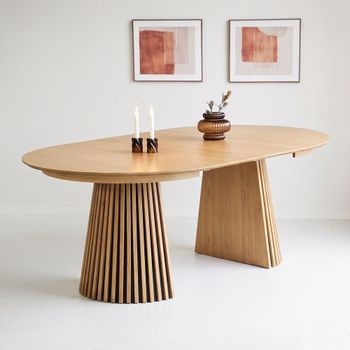 Osaka Natural Oak 8-12 Seater 200cm-300cm Oval Extending Dining Table with Slatted Base