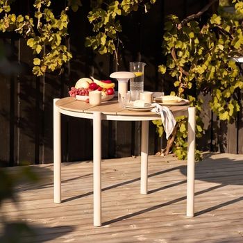 Abela Outdoor Natural and Sand Wooden and Aluminium 4 Seater 90cm Round Dining Table