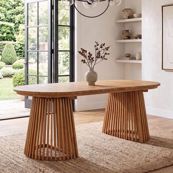 Berja Warm Natural Teak Wood 8 Seater 200cm Oval Dining Table with Slatted Base
