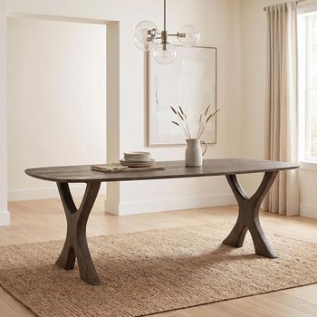 Dark Brown Mango Wood 8 Seater 200cm Dining Table with Sculptural Curved Legs