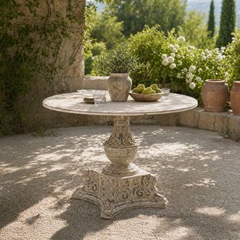 Distressed Outdoor Off White Metal 4 Seater 123cm Round Dining Table