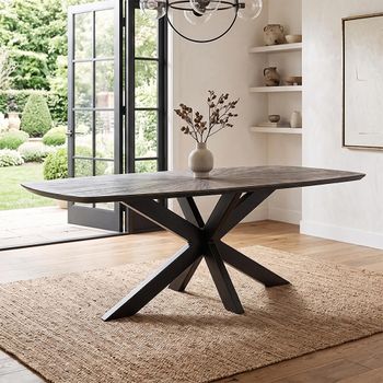Ray Dark Brown and Black Recycled Wood 8 Seater 200cm Starburst Dining Table with Star Base