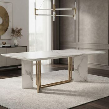 Clearance - Vieste White Marble 8 Seater 200cm Dining Table - FSS16605