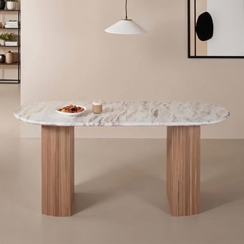 Ashford Pale Taupe Marble Top and Mango Wood 6 Seater 170cm Oval Fluted Dining Table