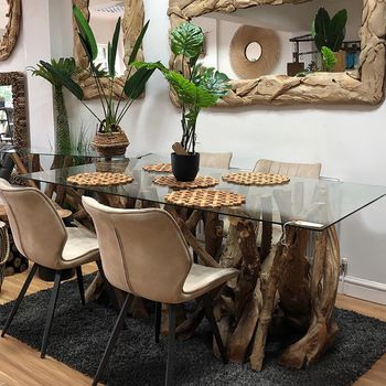 Branchwood Glass Top 6 Seater 180cm Dining Table