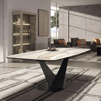 Prestige Italian Calacatta Gold and Black Ceramic 8 Seater 200cm Dining Table with V Base