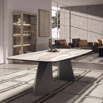 Prestige Italian Calacatta Gold and Black Ceramic 10 Seater 240cm Dining Table with Tent Base