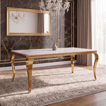 Louis Grey Marble and Gold 6 Seater 180cm Dining Table