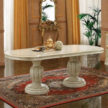 Leonardo Italian Extending Dining Table - 185cm-230cm - 6-8 Seater - Ivory Gloss and Gold