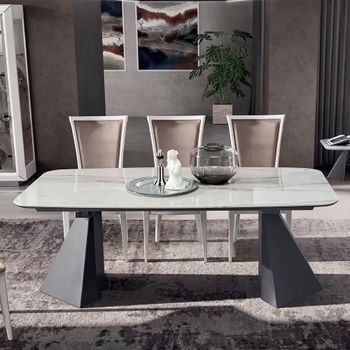 Elite Italian Bianco Antico Ceramic Pedestal Dining Table - Sizes Available