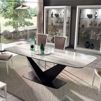 Elite Italian Bianco Antico Ceramic Dining Table with V Base - Sizes Available