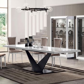 Elite Italian Bianco Antico Extending Dining Table with V Base - Sizes Available