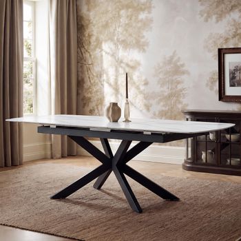 Bari White Ceramic 4-6 Seater 140cm-180cm Extending Dining Table with Black Star Base