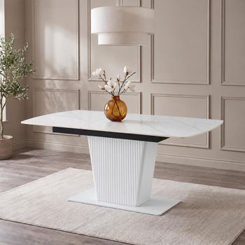 Dutton White Ceramic 4-6 Seater 130cm-170cm Extending Dining Table with Pedestal Base