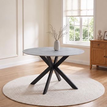 Novara Grey Ceramic 4 Seater 130cm Round Dining Table with Black Star Base