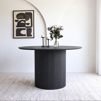 Bern Fluted Black 4 Seater 120cm Round Dining Table with Drum Base